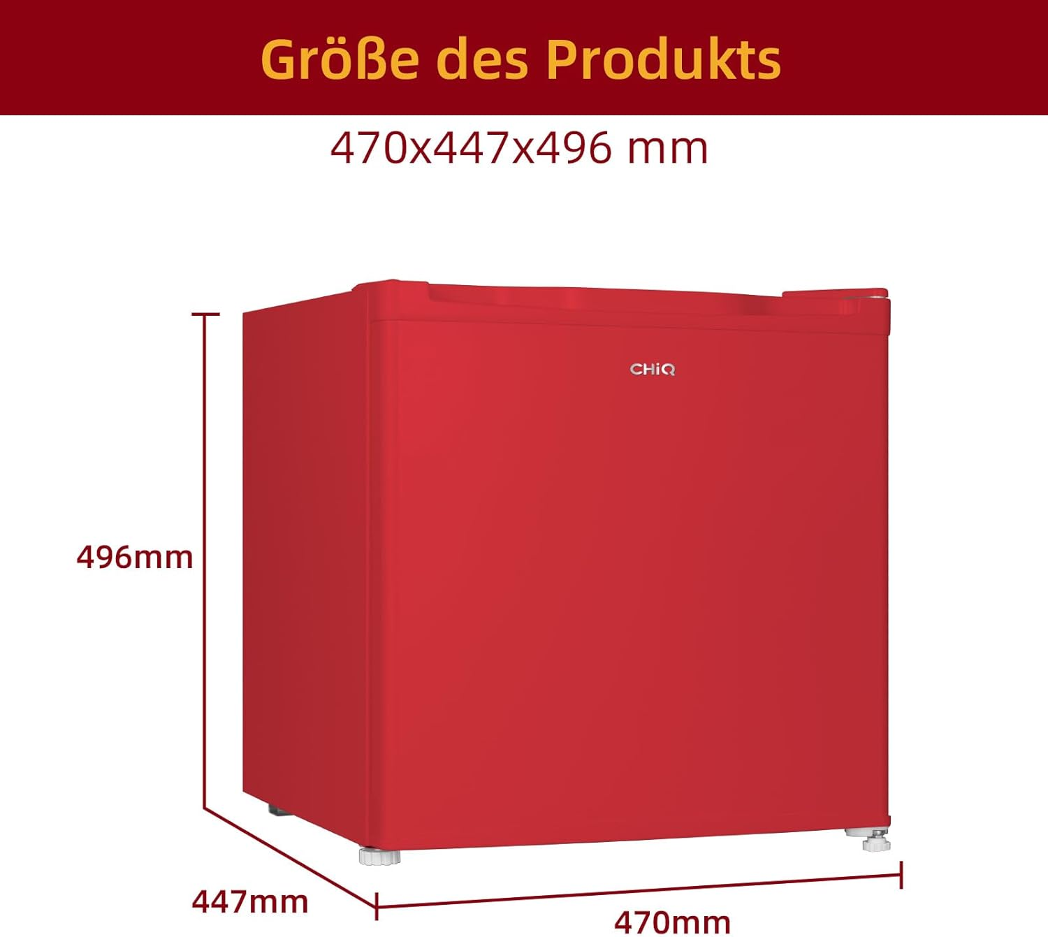 Kühlschrank mm 496 hoch, Rot) (E, CHIQ CSD46D4RE