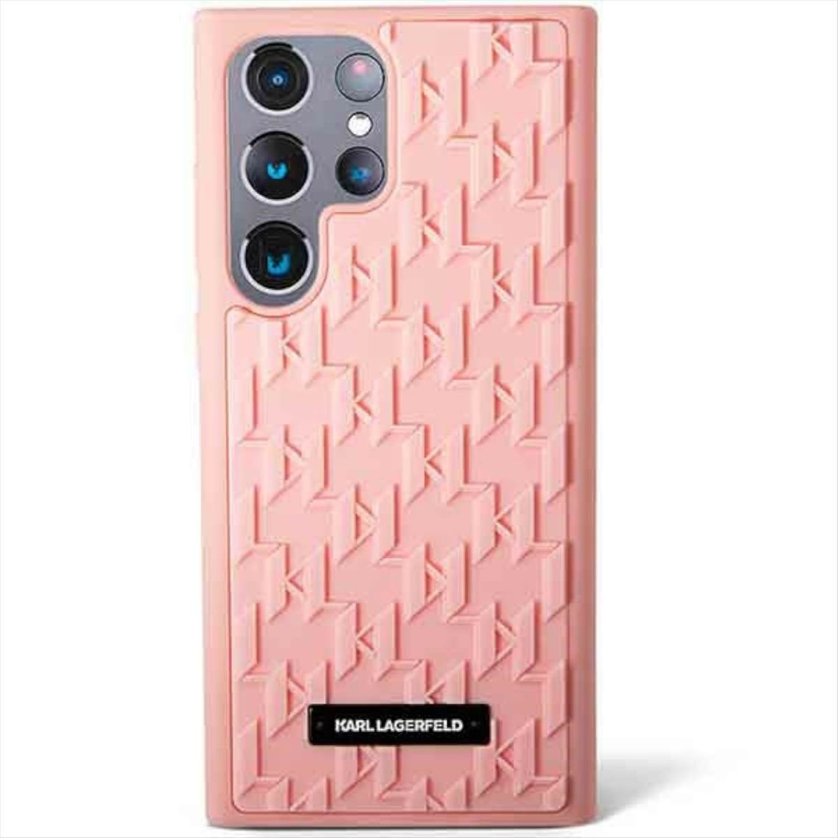 Custodia per telefono rosa con logo Karl Lagerfeld.