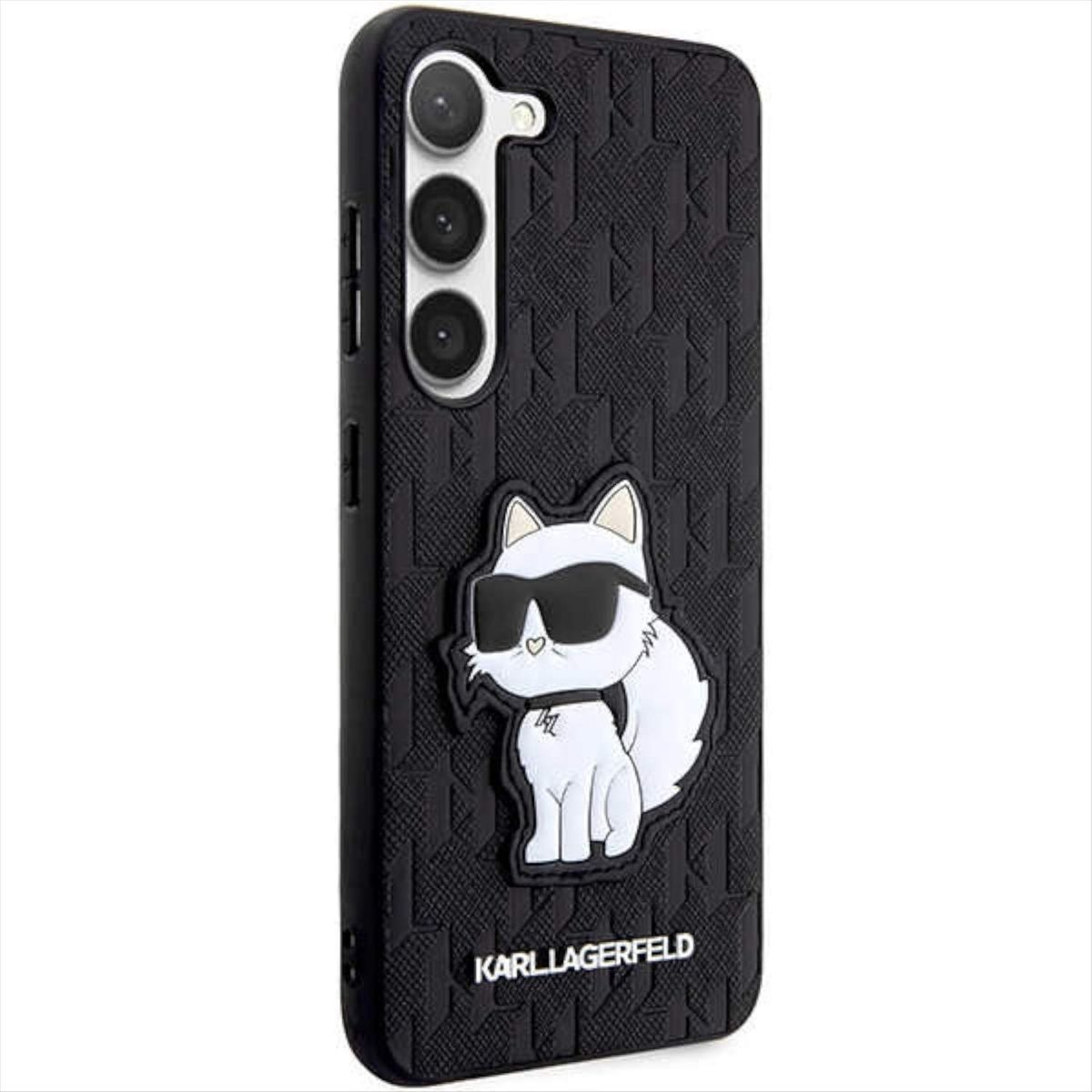 Choupette S23 Samsung, Schwarz Monogram Plus, Case, Galaxy LAGERFELD Design KARL Backcover, Saffiano