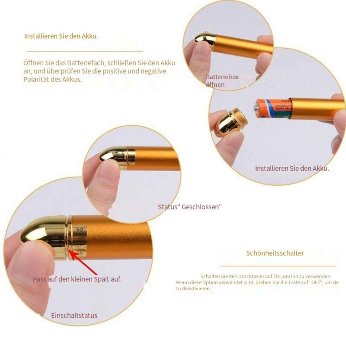 Ein goldener Laserpointer mit Anweisungen zur Verwendung.