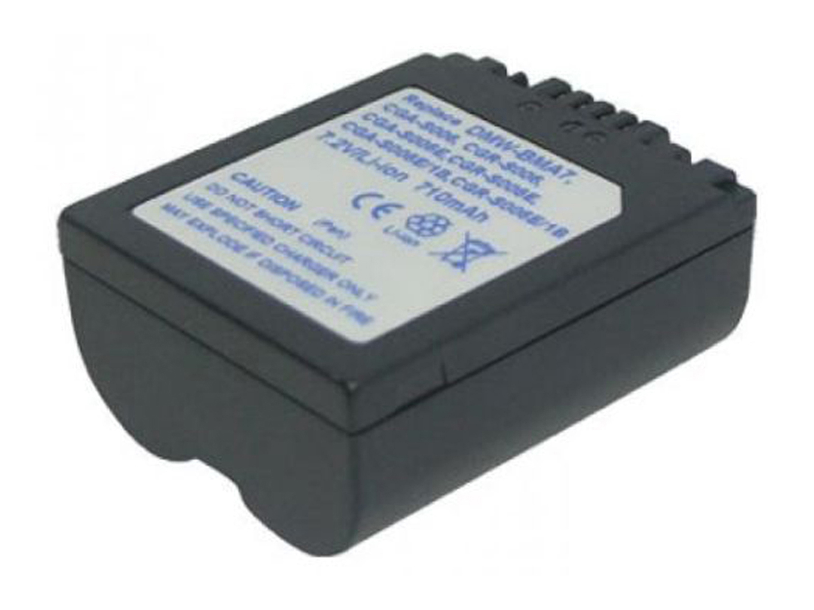 Eine schwarze rechteckige Kamera-Batterie mit Text auf einem weißen Etikett.