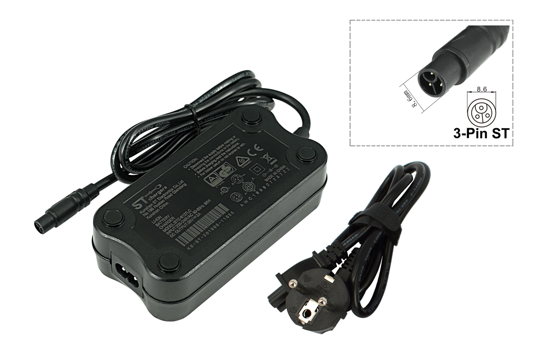 POWERSMART Batterieladegerät für mit Pedelec-Elektrofahrräder Ladegerät Schwarz 36 E-Bike ST Universal, Volt, 3-Pin