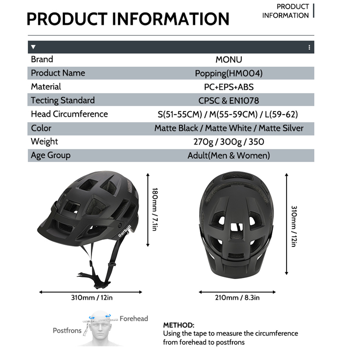 PROSCENIC Helm Mountainbike, 59-62 cm schwarz) cm