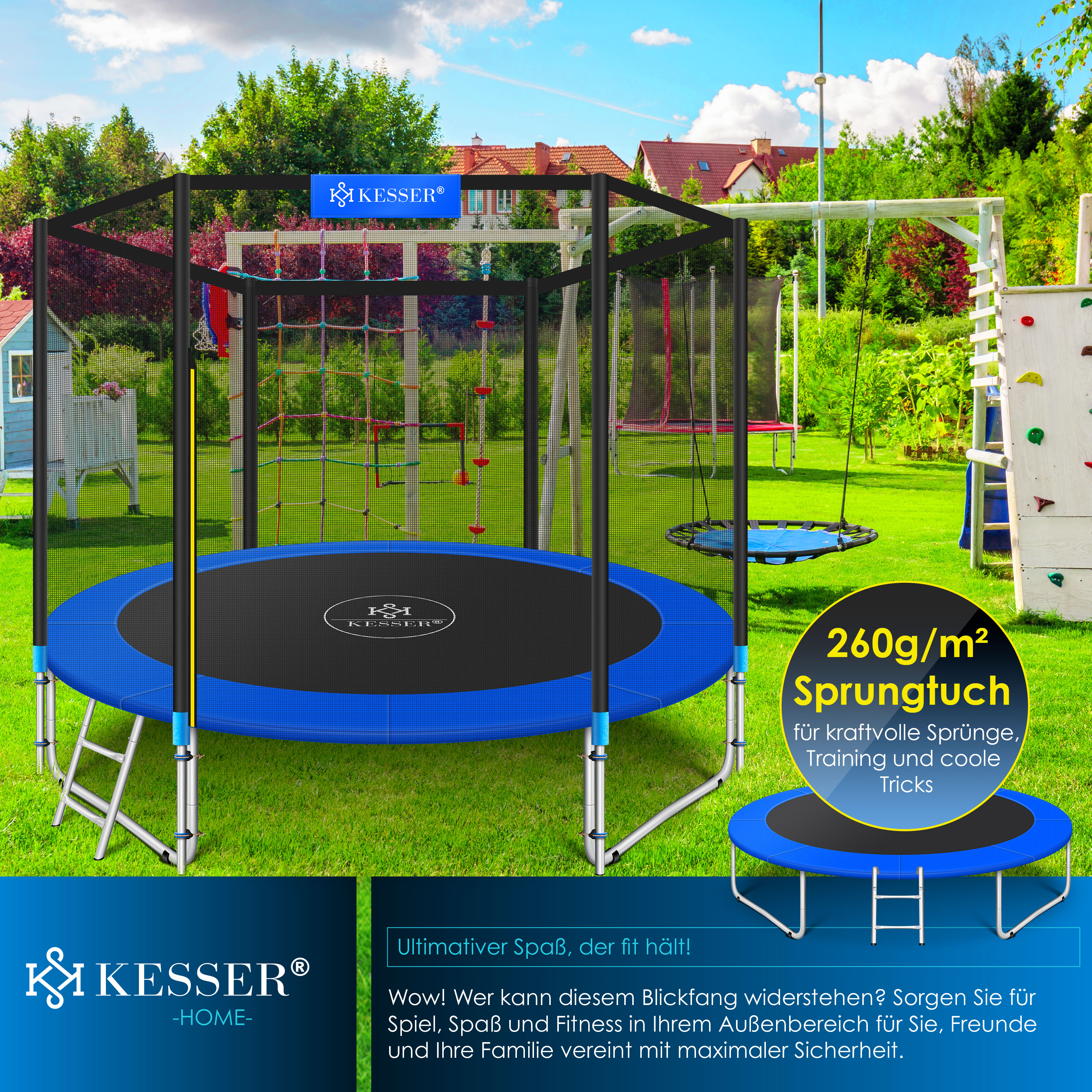 KESSER 22093 Gartentrampolin Trampolin, - Blau 366cm