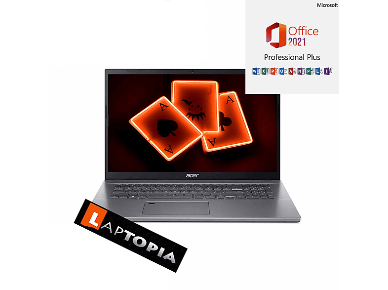 ACER Aspire A517-53, Xe i5-12450H, Pro, mit Pro Iris 64 Display, + SSD, Core Grafik, Windows GB Prozessor, 2021 GB RAM, i5 Office Zoll Core™ Notebook 1000 11 Grau Intel® 17,3 Intel