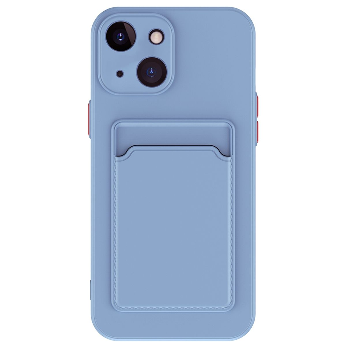 Blaue Handyhülle mit Kartenhalter und blauem Rücken. Weißer Hintergrund.