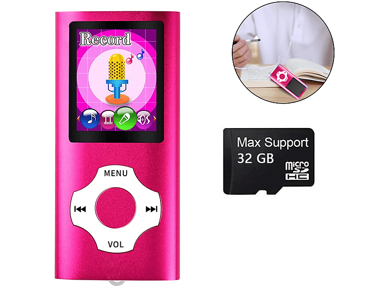 ELKUAIE 7 Soundeffekte MP3-Player (32 GB, Rosa)