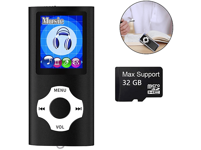 ELKUAIE Mehrere Spielmodi MP3-Player (32 GB, Schwarz)