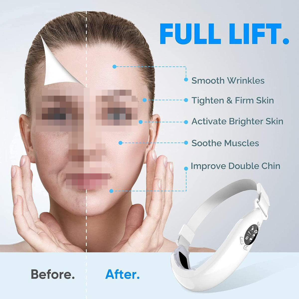 Mikrostrom-Gesichtsverschlankungsgerät, Rot- und LACAMAX Verjüngungskur mit Vibrations-Facelift Massagegerät Blaulicht,