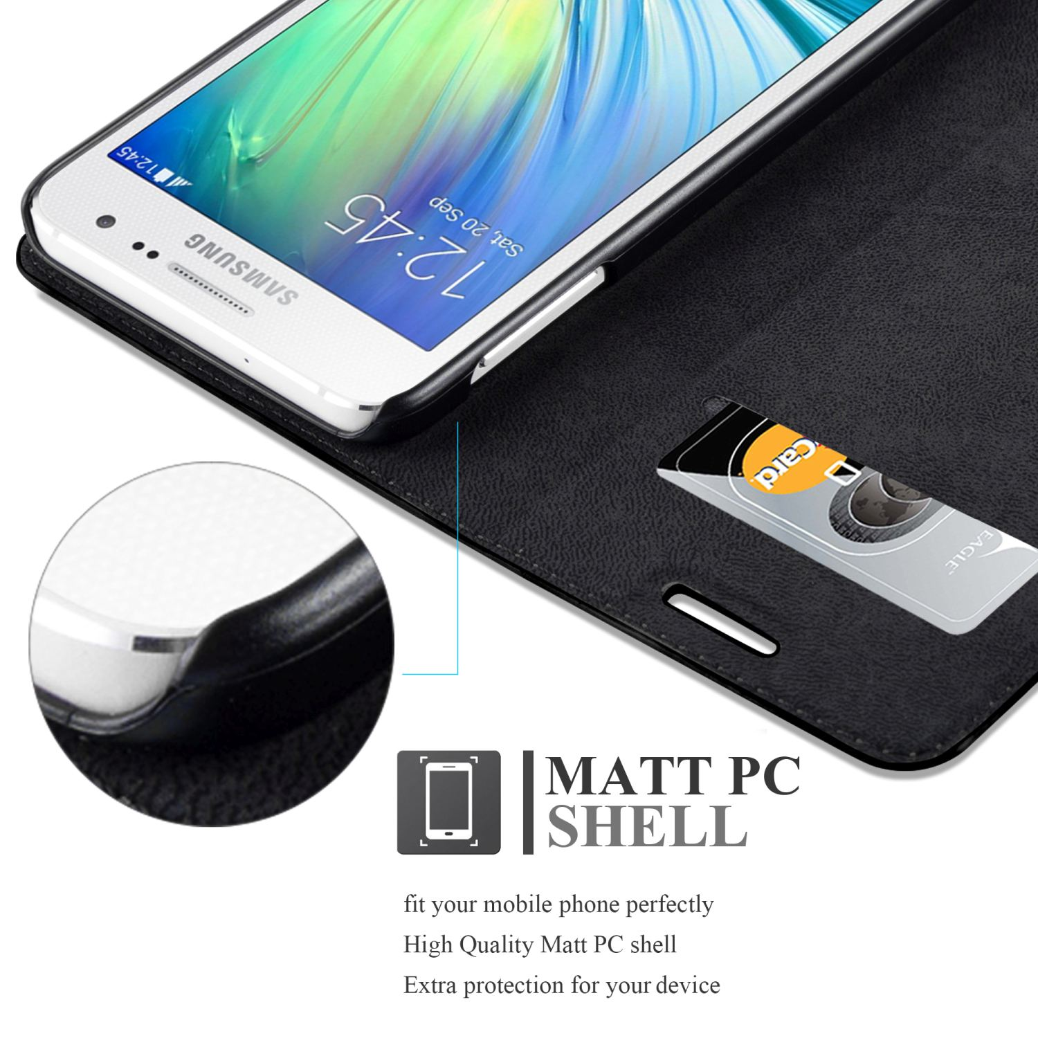 Samsung, SCHWARZ Hülle 2015, Galaxy A3 NACHT CADORABO Invisible Bookcover, Magnet, Book