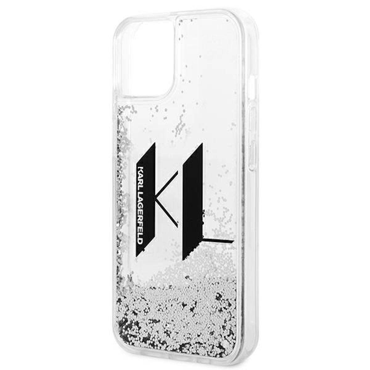 Handyhülle mit Karl Lagerfeld Logo und Glitzer.