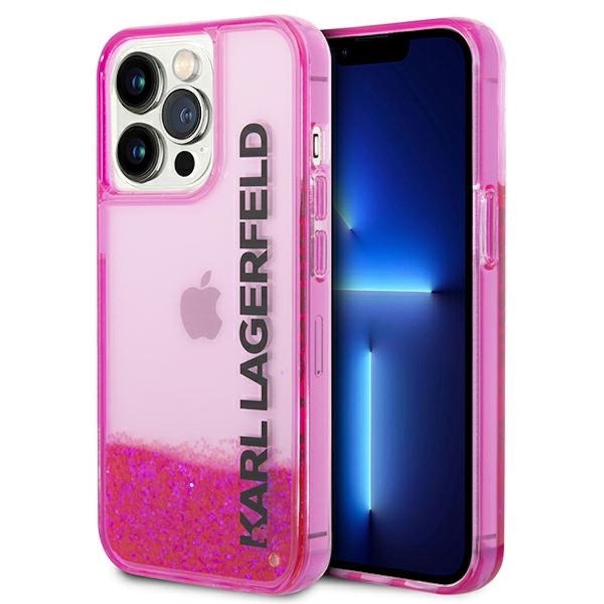 KARL LAGERFELD Liquid Glitter Pro, Design Backcover, Elong Apple, iPhone 14 Case, pink