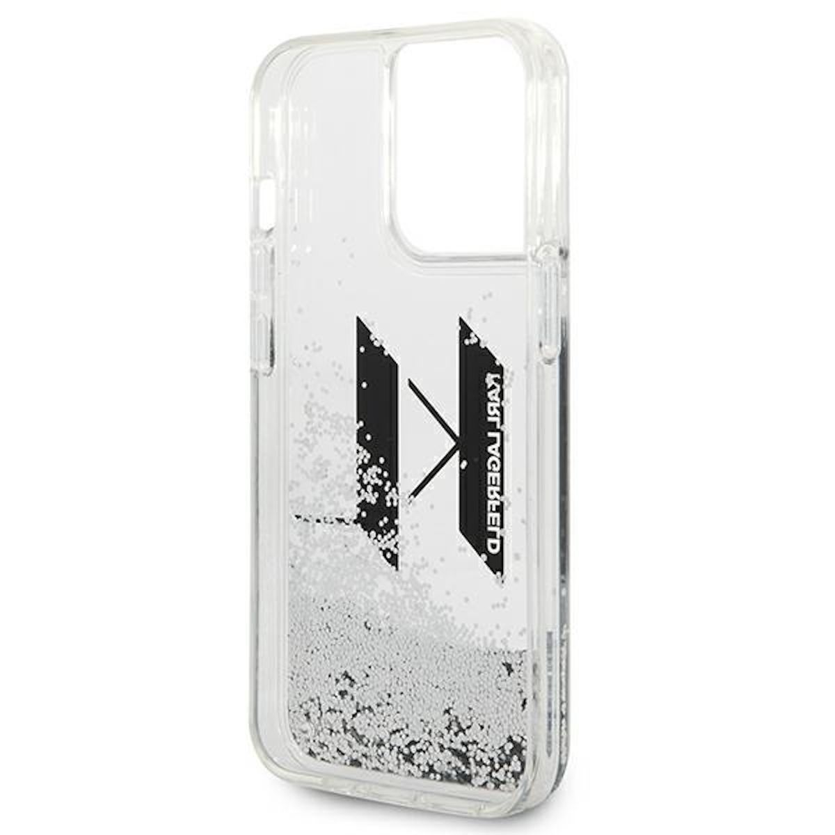 KARL LAGERFELD Liquid KL Glitter 14 Pro, Backcover, Hülle, Silber iPhone Design Big Apple