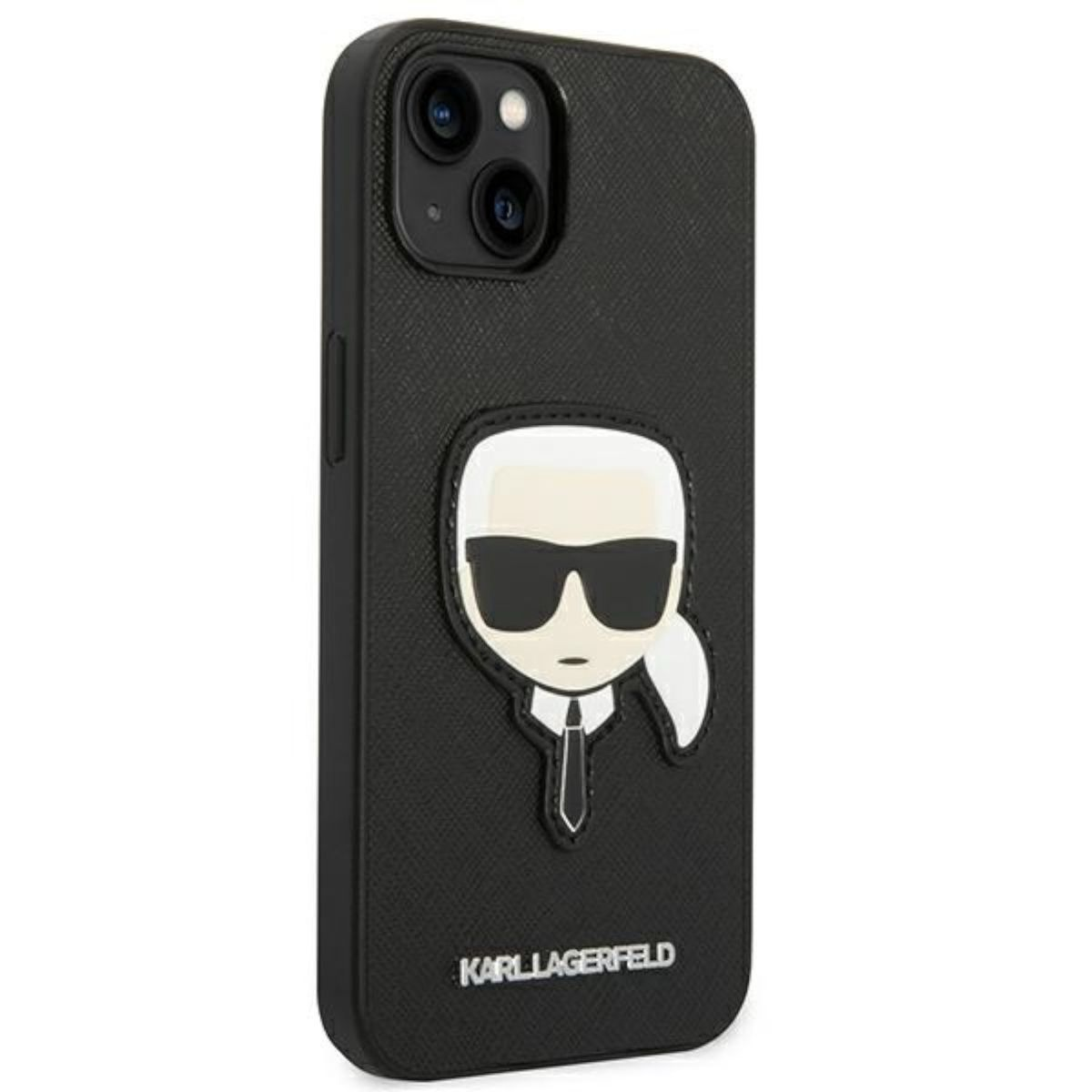 Custodia per telefono nera con design Karl Lagerfeld.