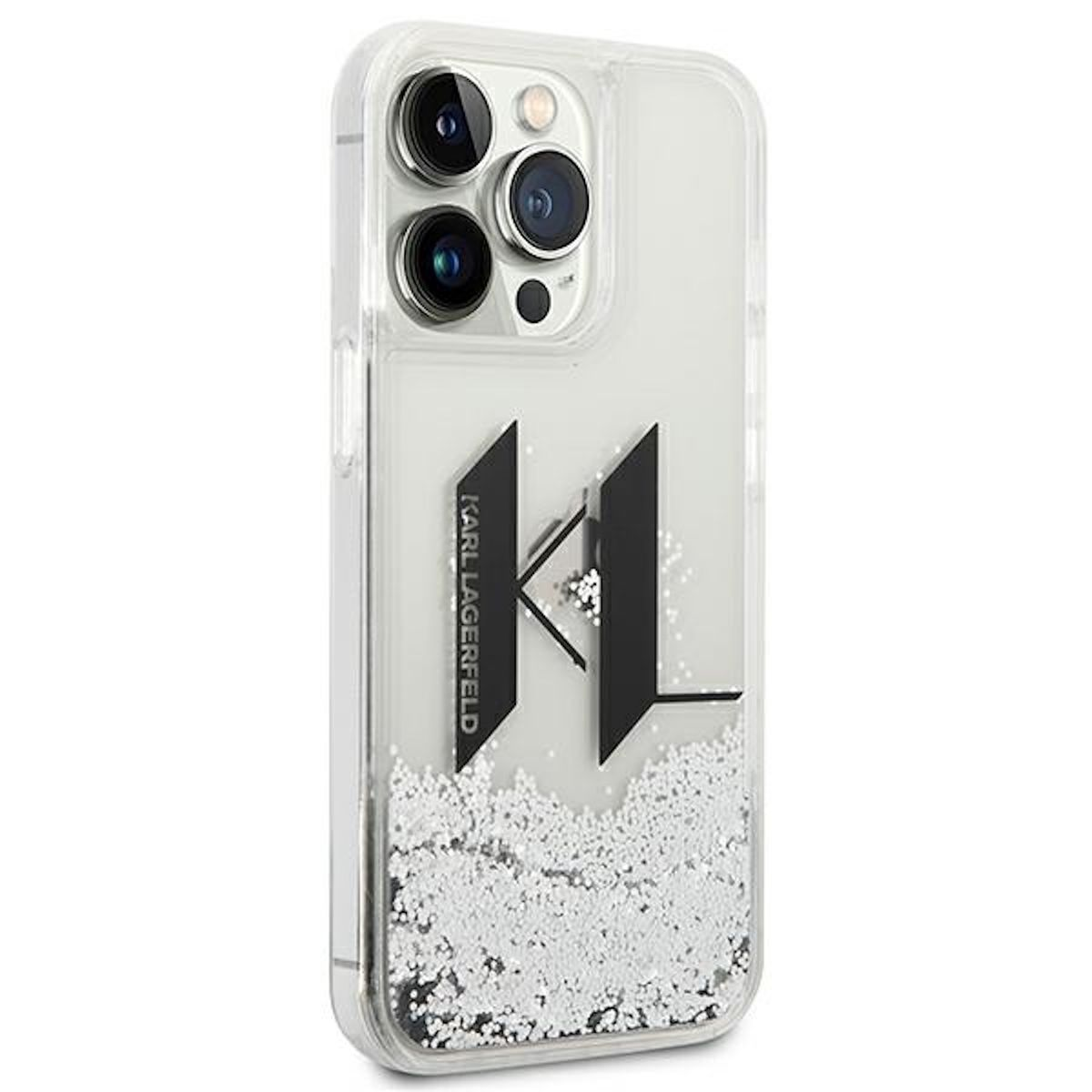 Glitter Silber Hülle, Backcover, Design Apple, LAGERFELD 14 Pro, KL Big Liquid KARL iPhone