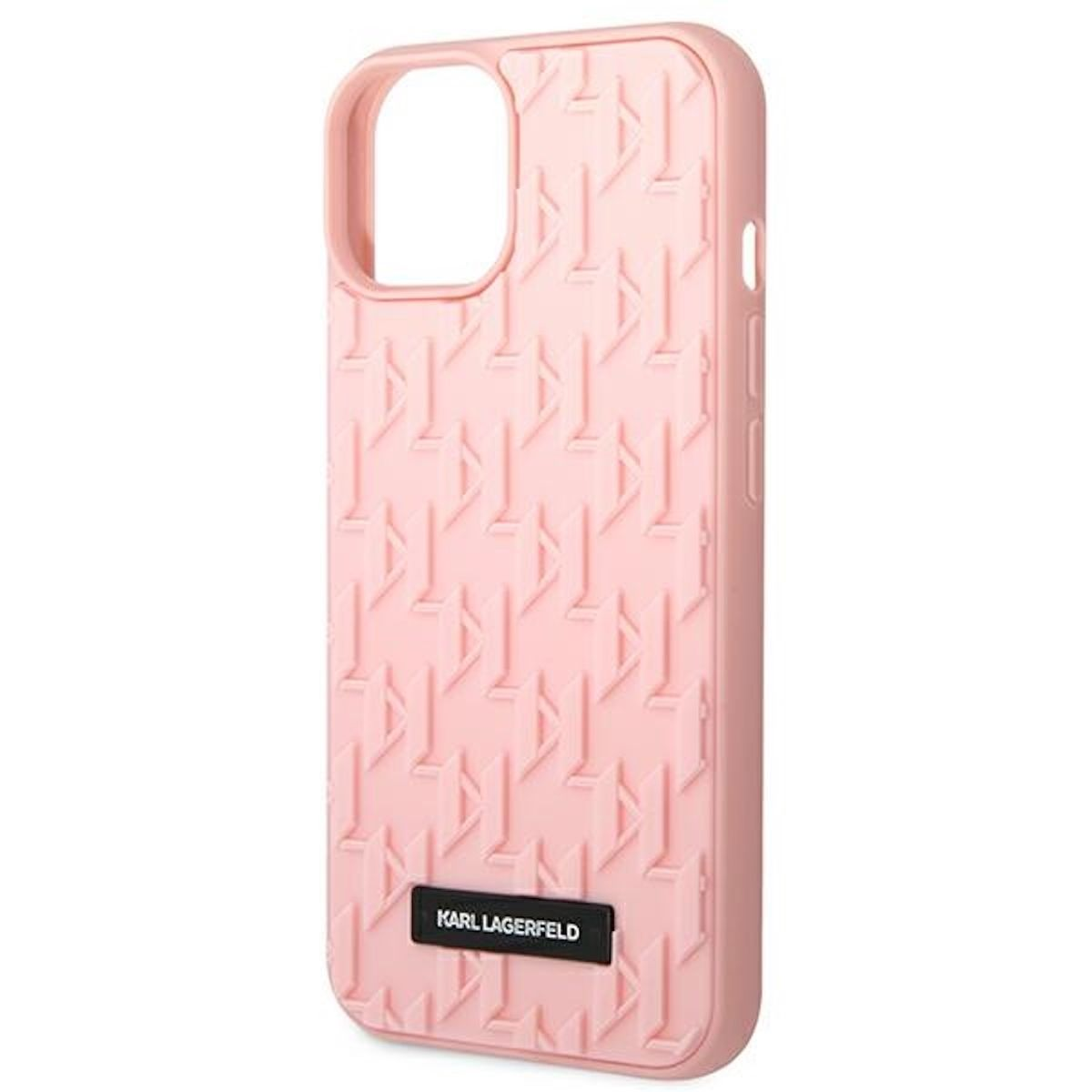 Custodia per telefono rosa Karl Lagerfeld con un motivo a logo ripetuto.