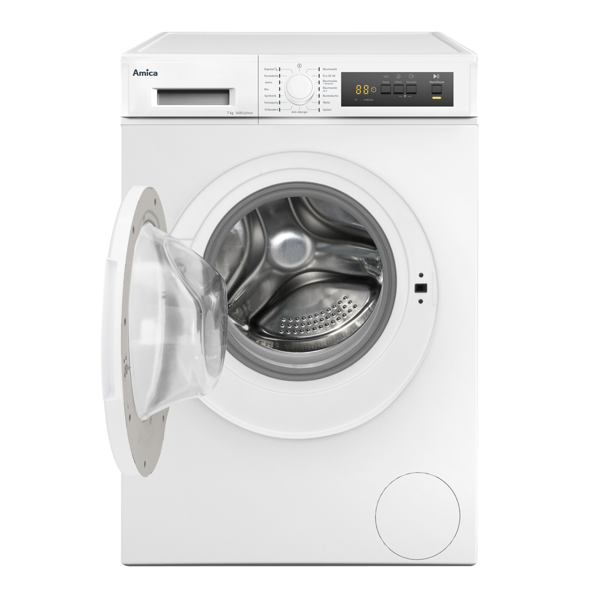 D) Stopp U/Min Aqua 1400 7kg Waschmaschine Waschmaschine AMICA Weiß Startzeitvorwahl Frontlader kg, (7