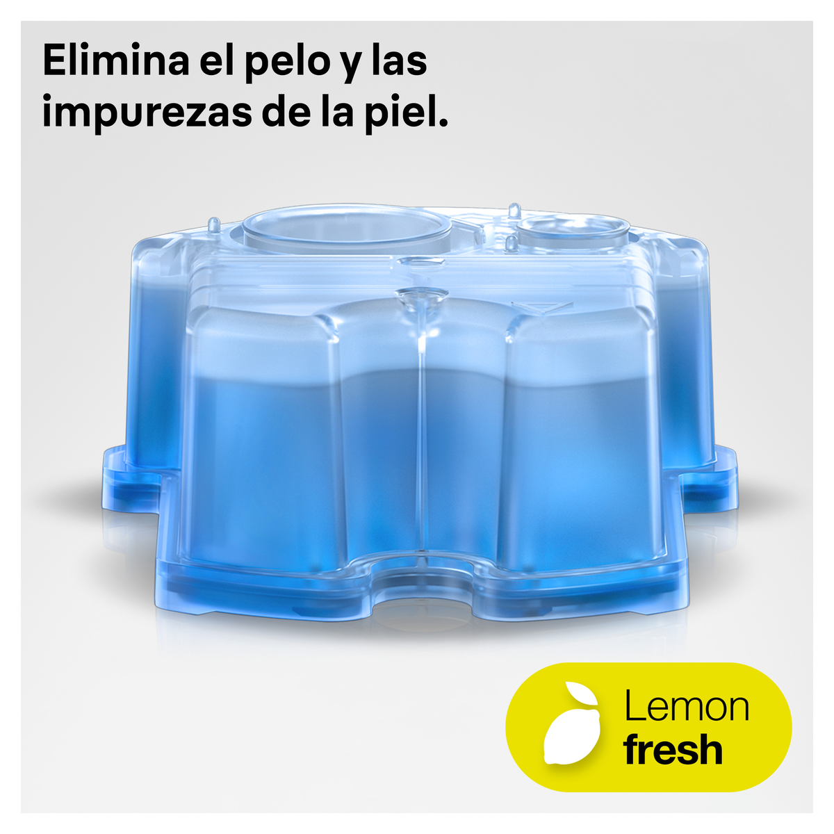 Mavi plastik cihaz, su ve beyaz bir arka plan üzerinde sarı bir lemon fresh logosu.