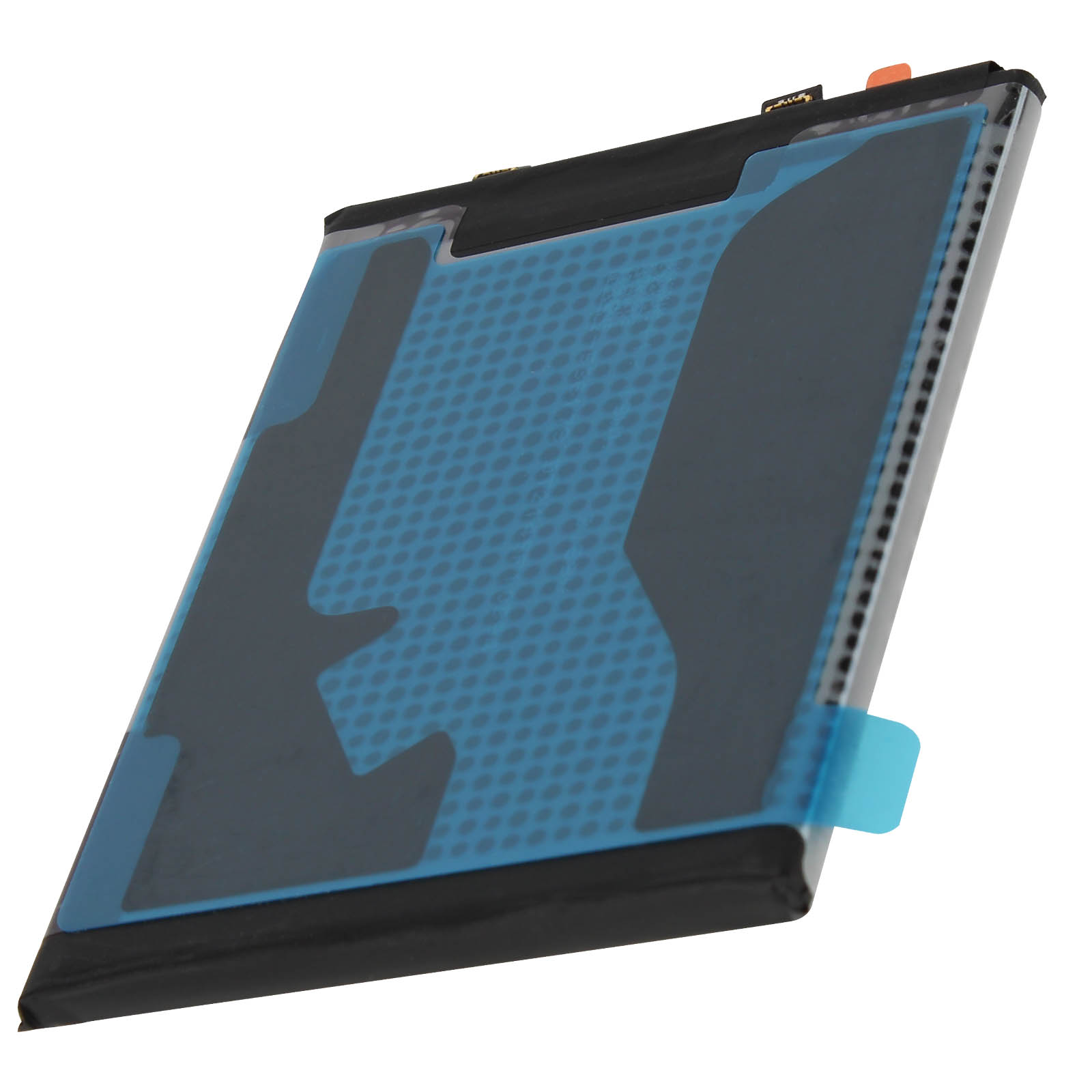 Ein schwarzes und blaues Batteriepack mit blauem Klebeband darauf.