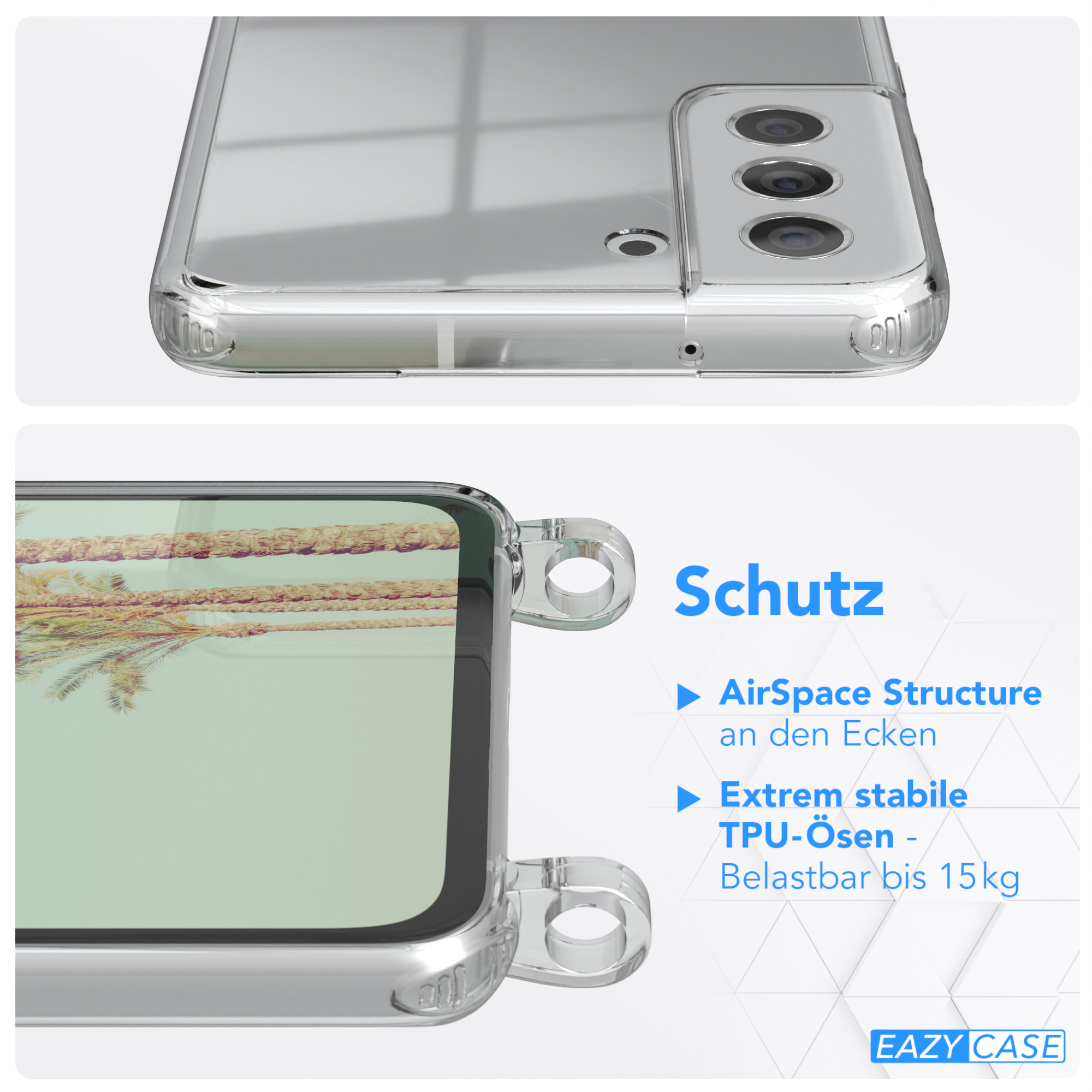 EAZY Galaxy 5G, Weiß Samsung, Umhängetasche, S21 Grün Clear Umhängeband, CASE FE Cover mit