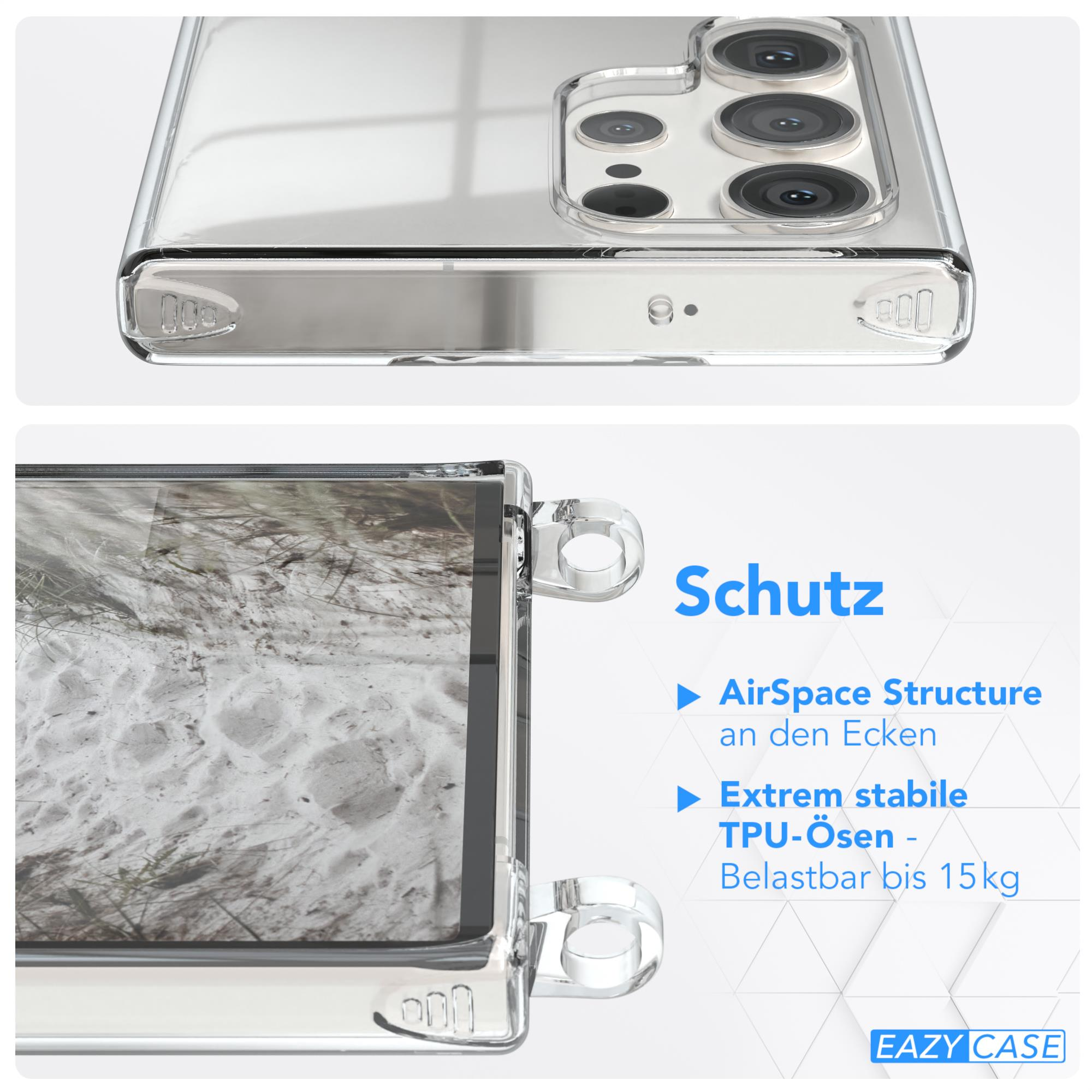 EAZY CASE Clear S23 Silber mit / Clips Weiß Samsung, Cover Umhängeband, Ultra, Galaxy Umhängetasche