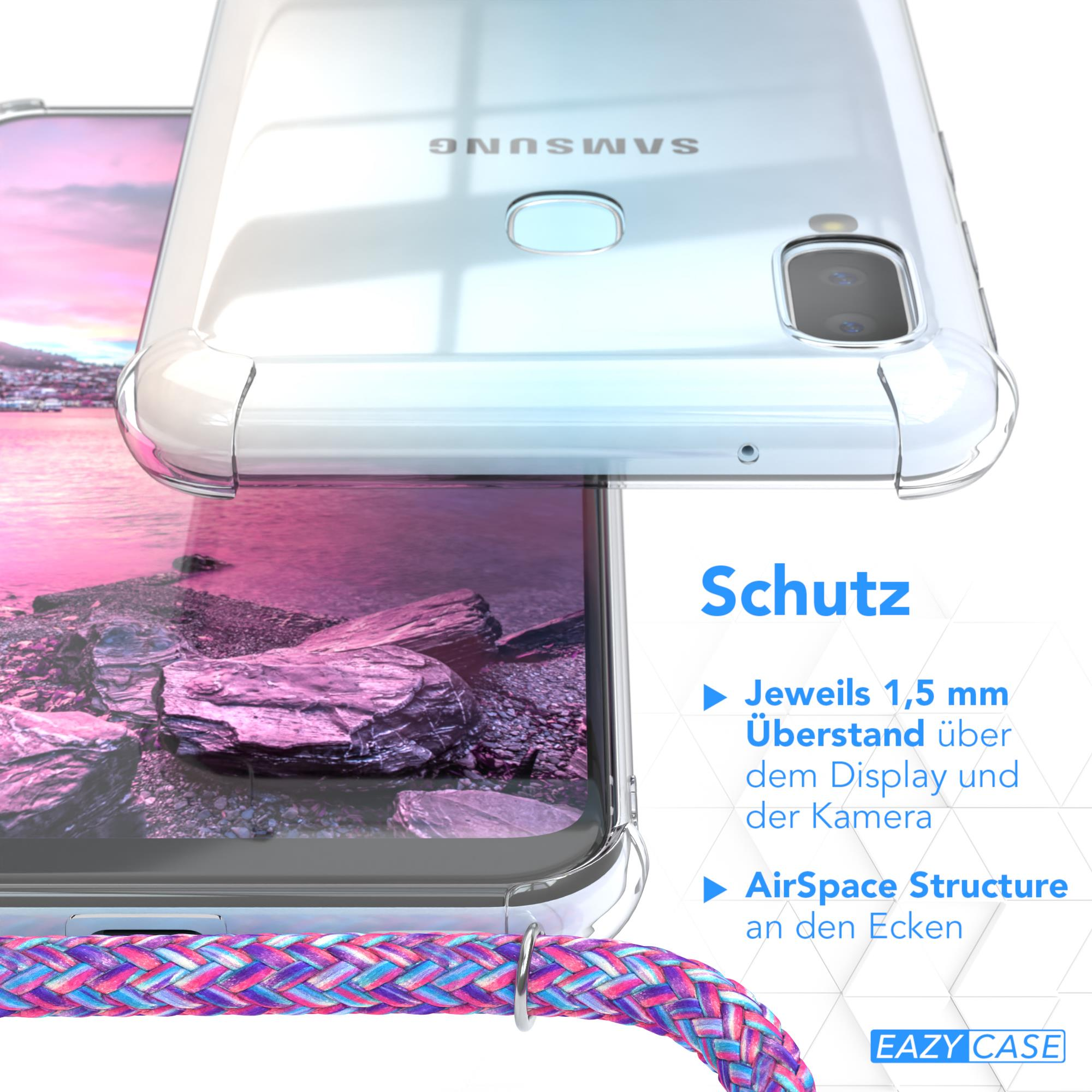 Ein Telefon mit Schutzhülle, das die Eigenschaften der Hülle zeigt. Die Hülle ist klar und in der Nähe eines bunten Kabels.