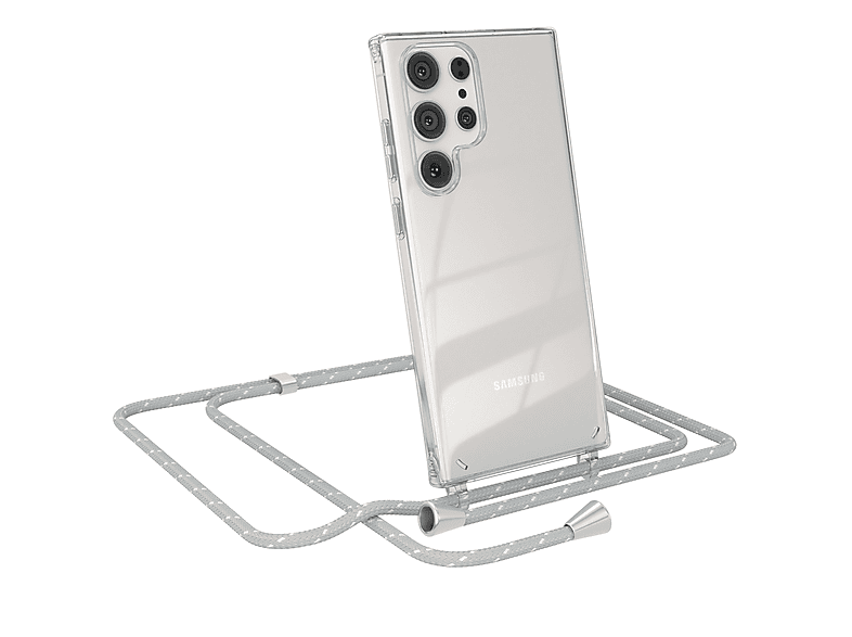 EAZY CASE Clear Cover mit Ultra, Weiß Samsung, Hellgrau S23 Umhängetasche, Umhängeband, Galaxy