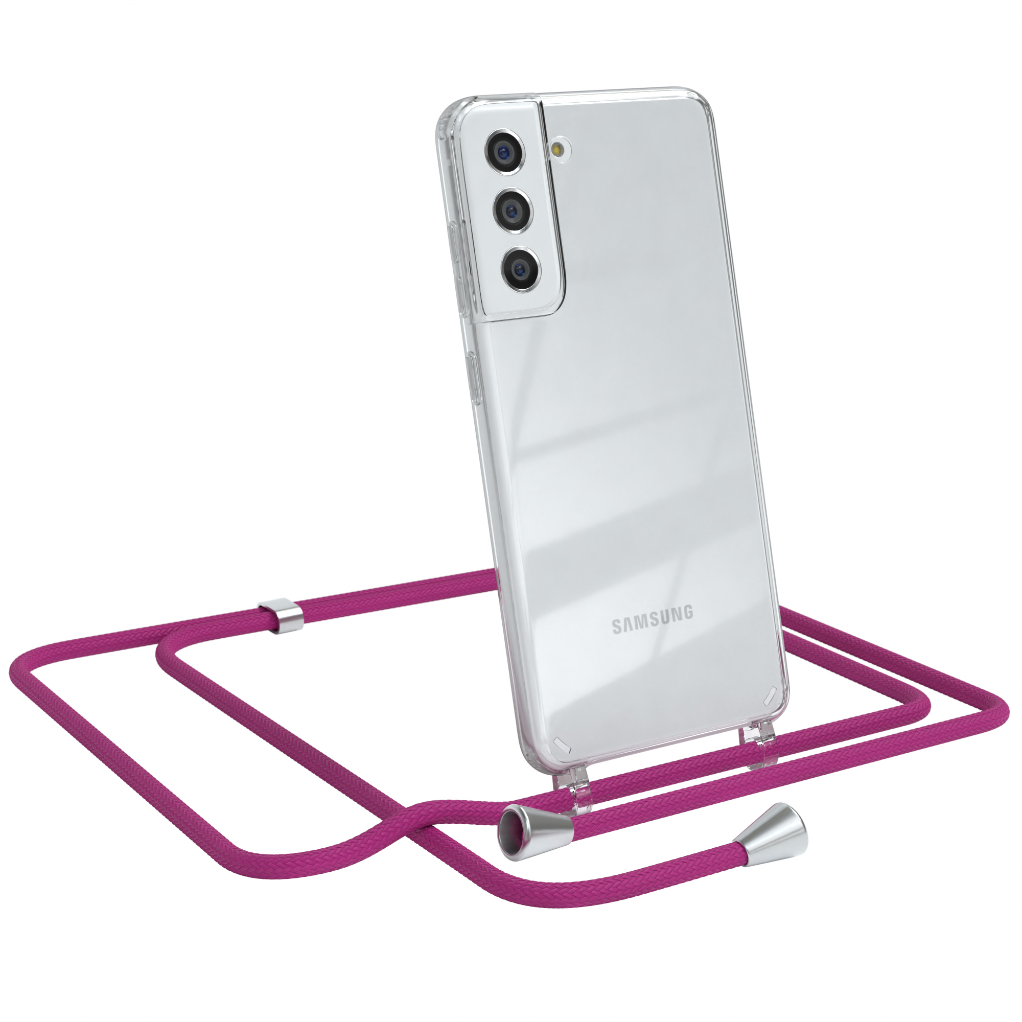 Clips mit CASE Cover EAZY Samsung, Umhängeband, / Galaxy 5G, Clear Umhängetasche, S21 FE Pink Silber