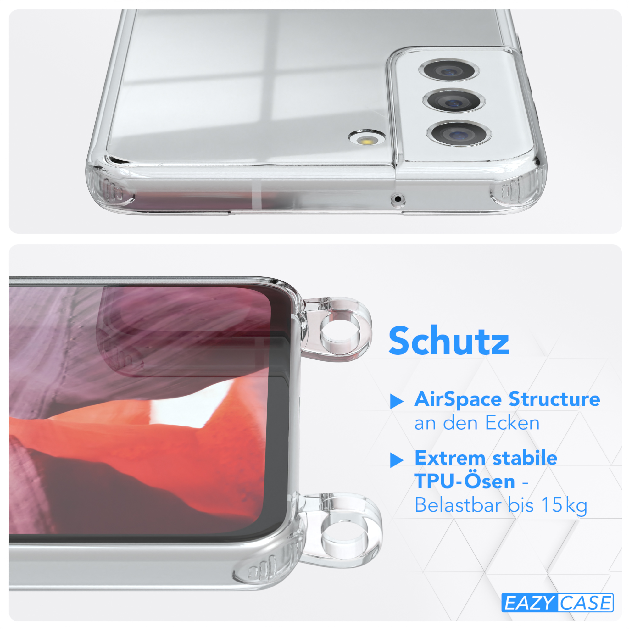 Umhängeband, Clips EAZY Rot Clear CASE Samsung, mit 5G, FE / Bordeaux Umhängetasche, Silber Galaxy Cover S21