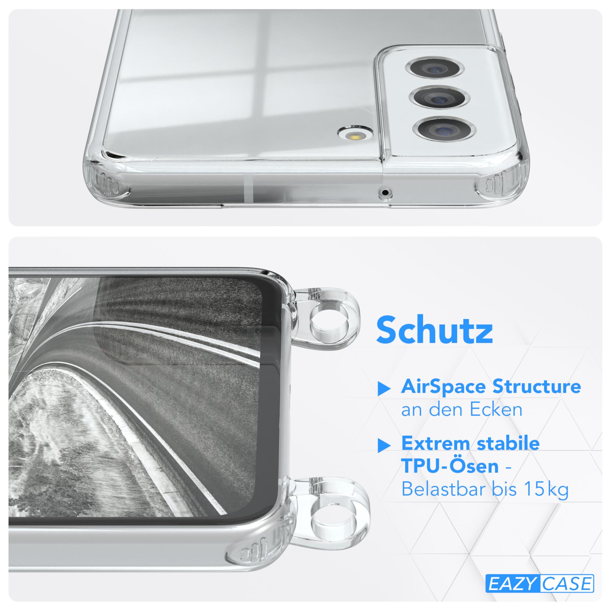 Eine transparente Handyhülle. Text: AirSpace Structure, Extrem stabile TPU-Ösen, Belastbar bis 15kg.