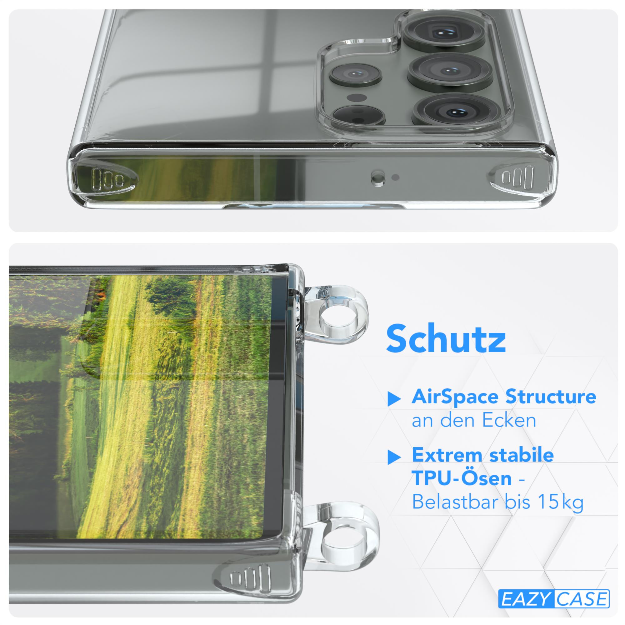 Transparente Handyhülle auf dem Telefon. Nahaufnahme zeigt Kamera und Kantendetails.