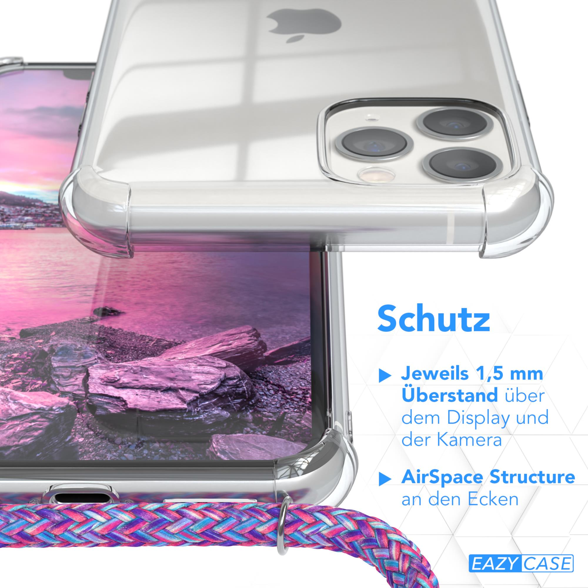 EAZY CASE Clear Cover mit Umhängeband, iPhone 11 Pro, Apple, Silber / Clips Umhängetasche, Lila