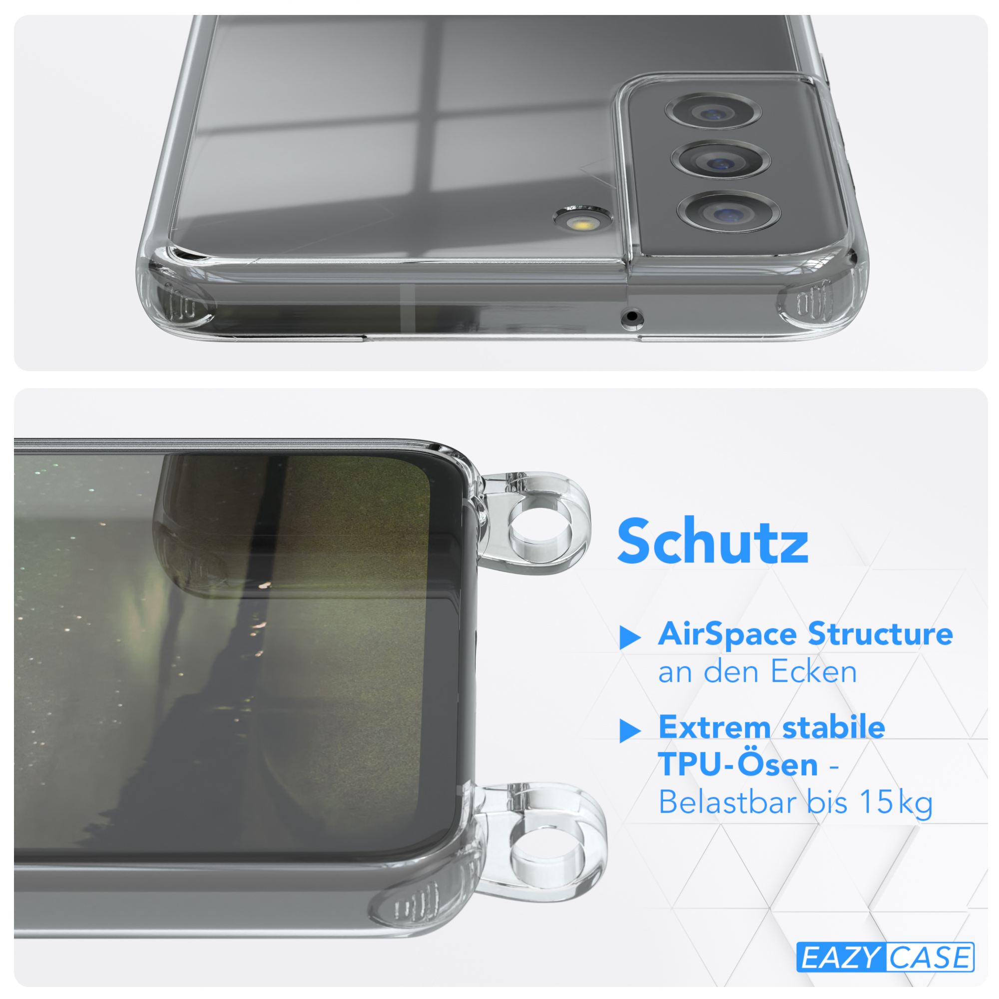 EAZY CASE Clear Cover mit Olive Umhängeband, Galaxy Samsung, S21 Umhängetasche, Grün FE 5G
