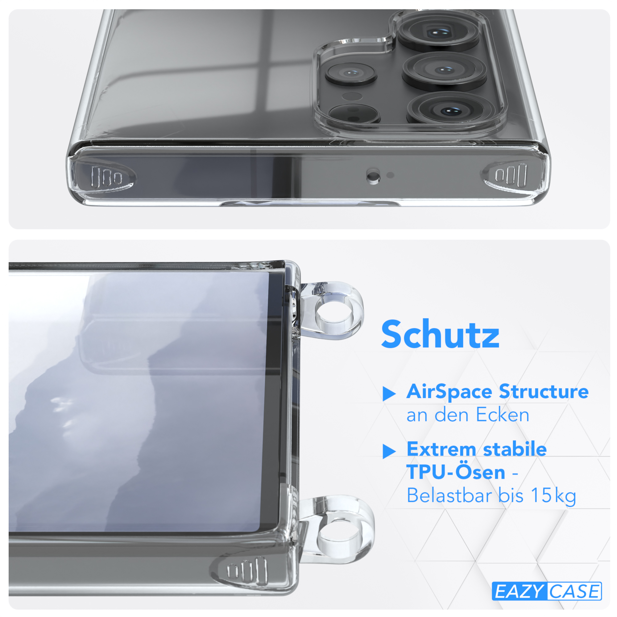 Samsung, CASE Clear S23 Cover EAZY Galaxy Umhängetasche, mit Ultra, Umhängeband, Blau