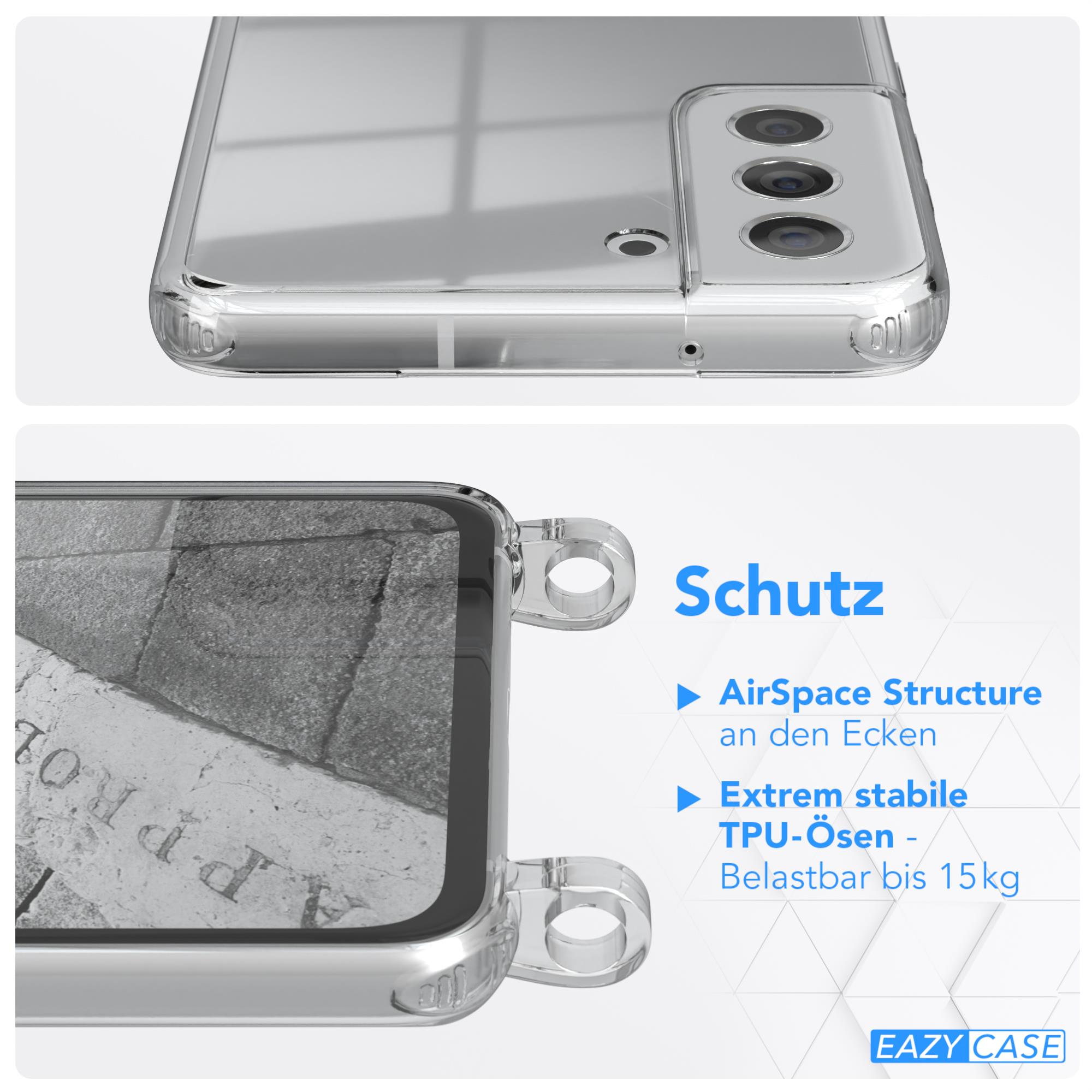 Eine transparente Handyhülle auf einem Telefon. Die Hülle hat Schutzeigenschaften für die Ecken.