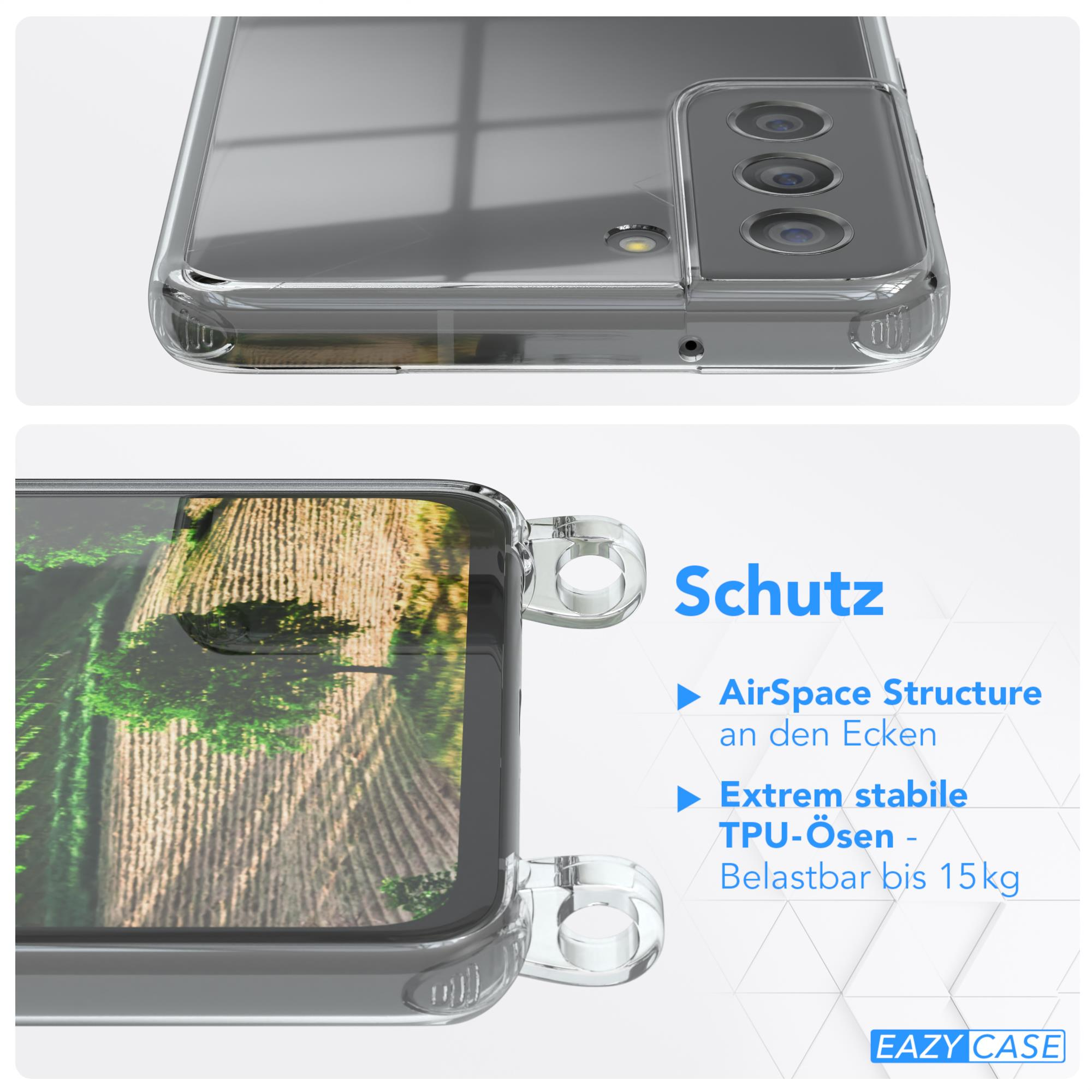 Transparente Handyhülle mit grünem Baumstamm. Text: AirSpace Structure und TPU-Ösen.