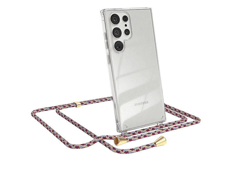 Samsung, Clips Clear S23 CASE mit Ultra, EAZY Gold Cover Umhängeband, Camouflage Galaxy Rot / Umhängetasche, Beige