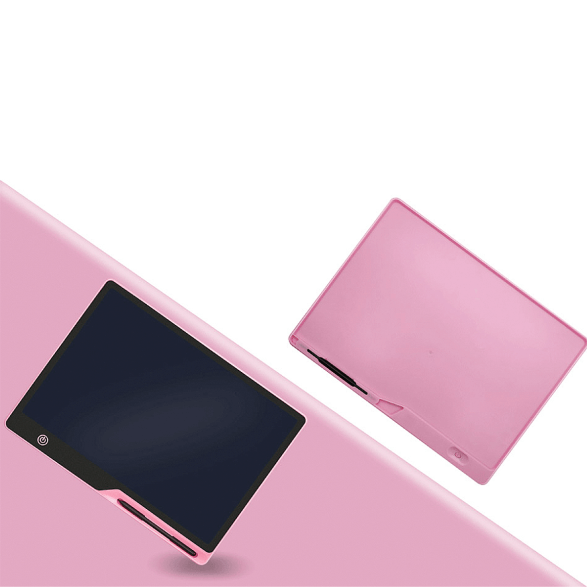 Due tablet rosa, uno con schermo nero. Lo sfondo è bianco.