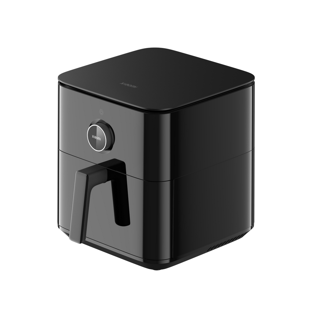 Czarna frytkownica beztłuszczowa, z uchwytem i pokrętłem. Widoczna nazwa marki Xiaomi.
