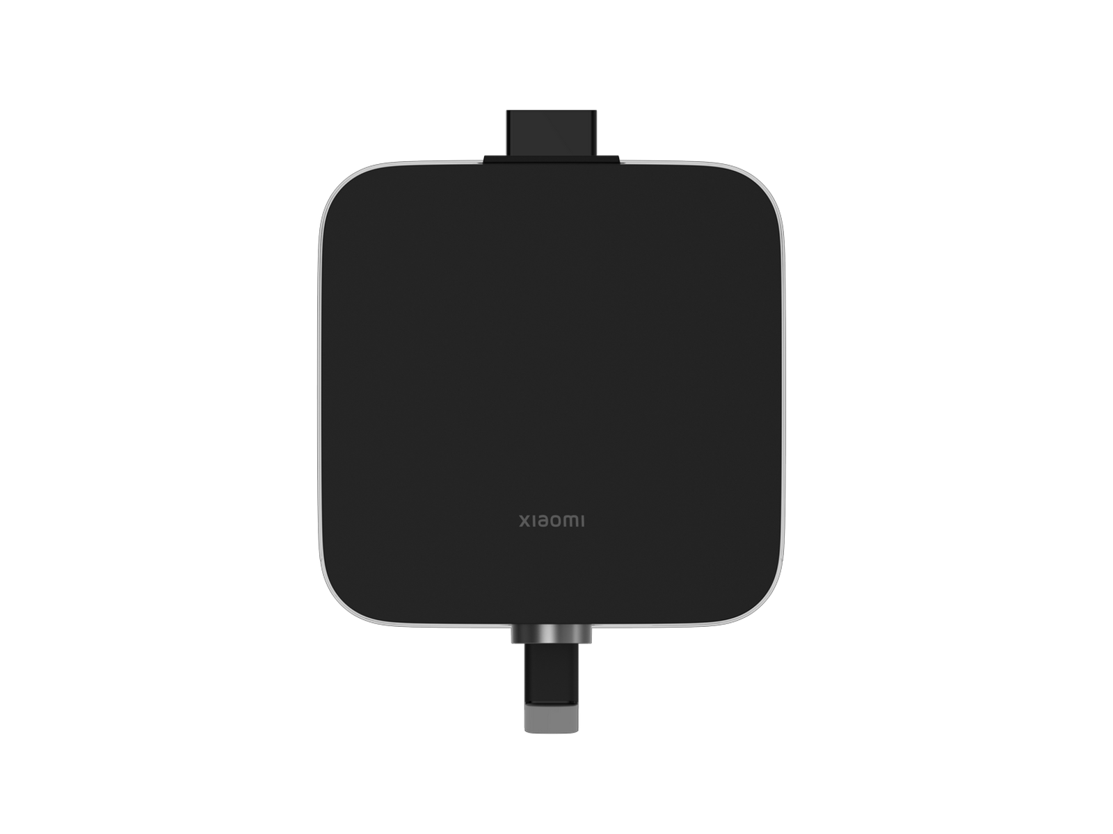Czarne urządzenie w kształcie kwadratu z logo 'xiaomi' na czarnym tle.