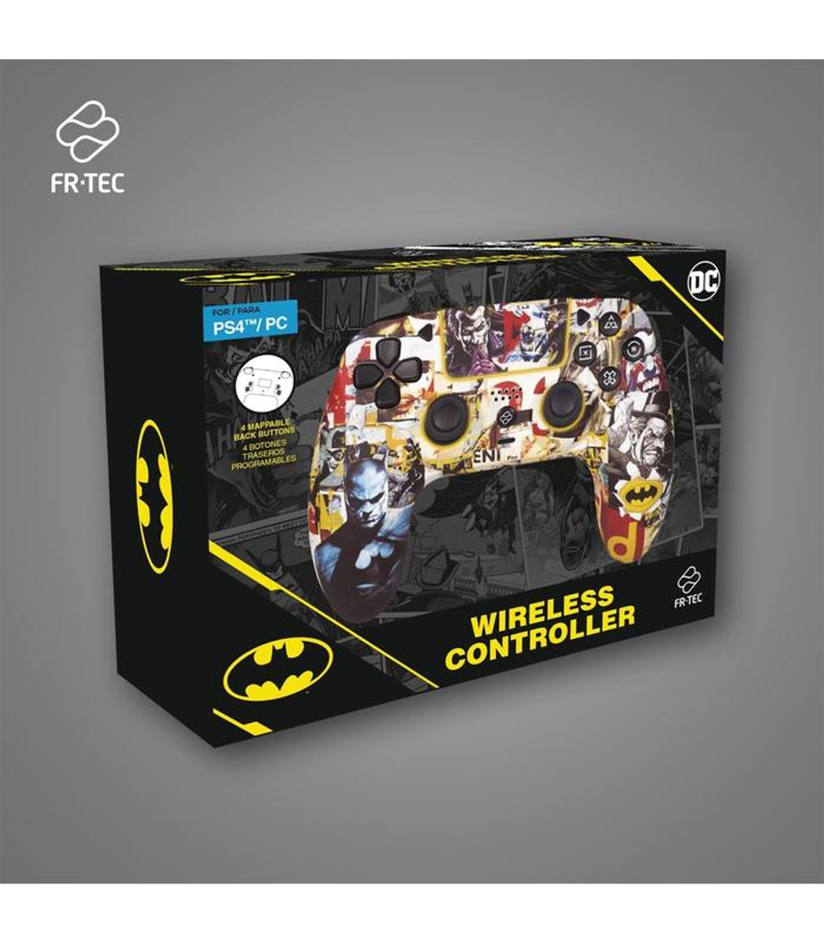 Pudełko kontrolera bezprzewodowego Batmana z postaciami DC Comics.