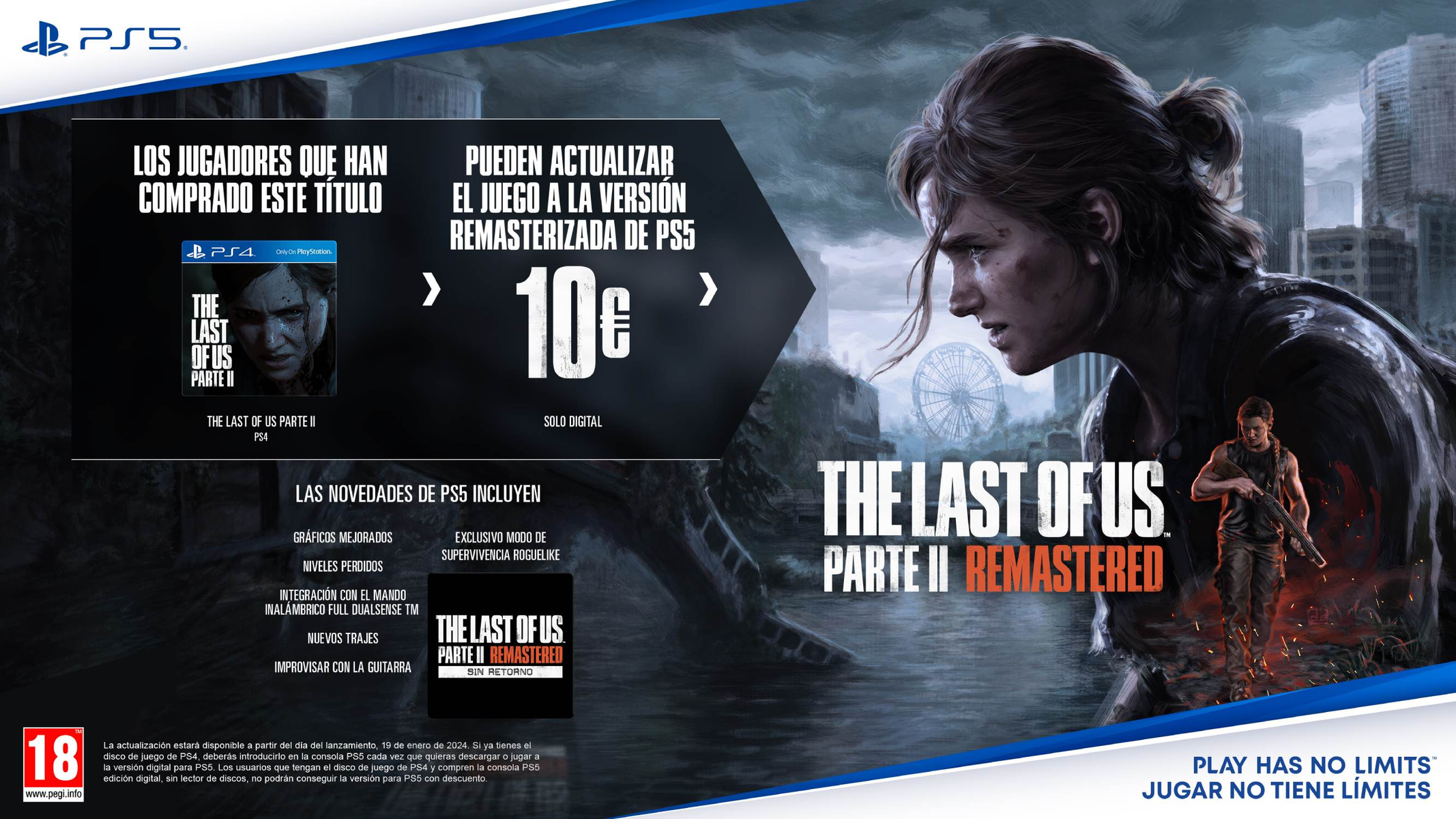 Immagine promozionale per il gioco "The Last of Us Part II Remastered". Include copertina del gioco, personaggi e testo.
