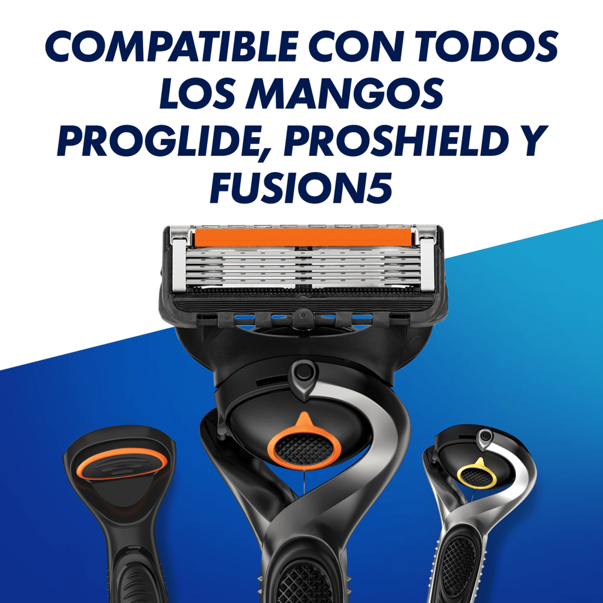 Maquinillas y cabezales con texto en español, compatibles con mangos Proglide, Proshield y Fusion5.