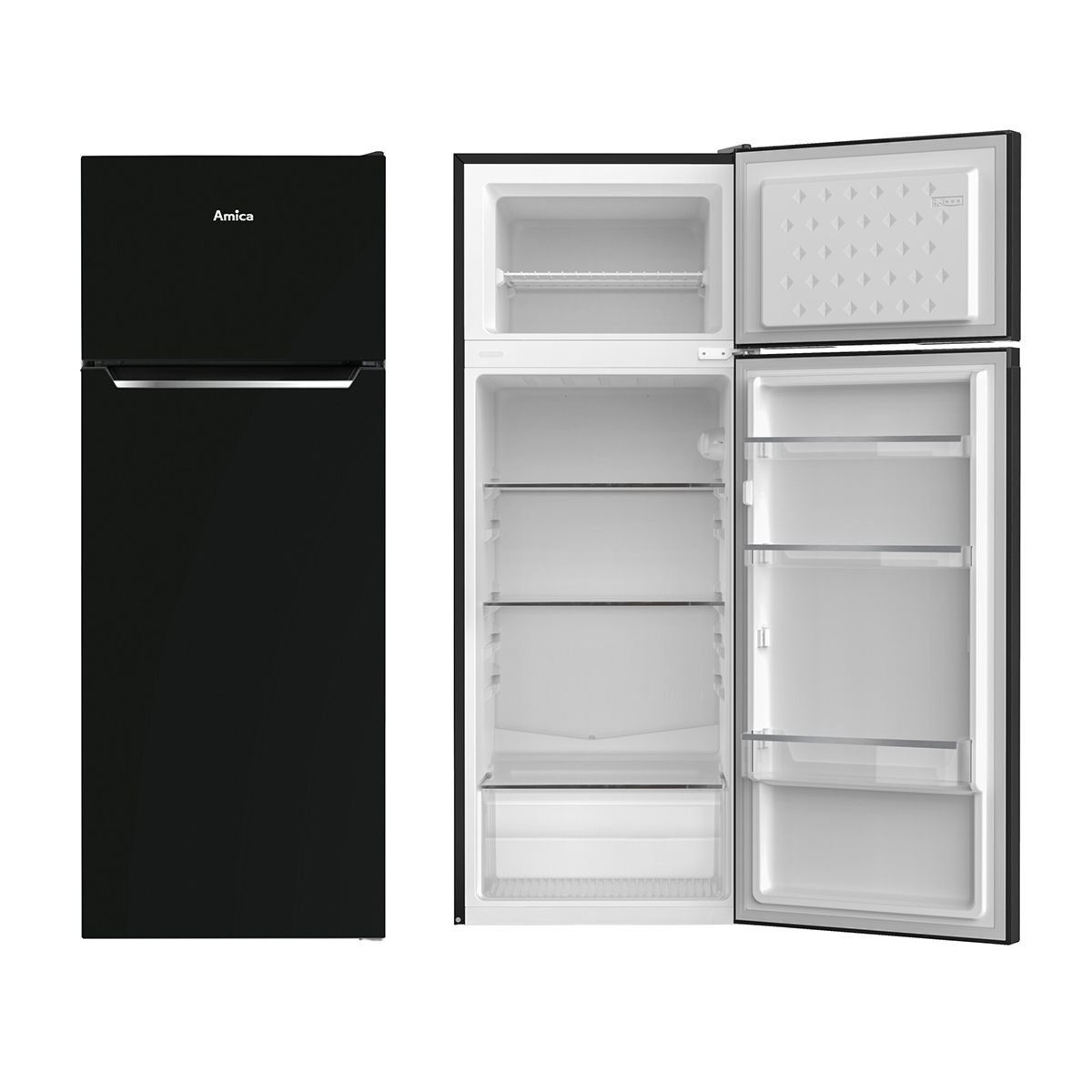 Kühlschrank AMICA 144cm (E, Schwarz) Kühlschrank hoch, Schwarz Abtauen freistehend 1480 211L Kühl-Gefrierkombination mm automat