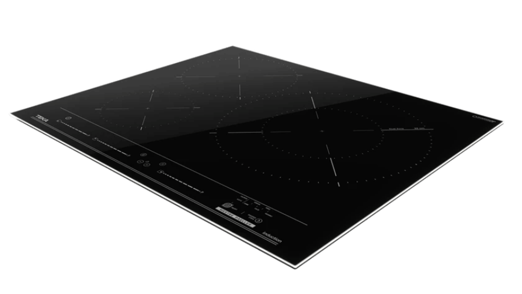 Czarna płyta indukcyjna ze strefami gotowania. Elegancki, nowoczesny design. Czarne tło.