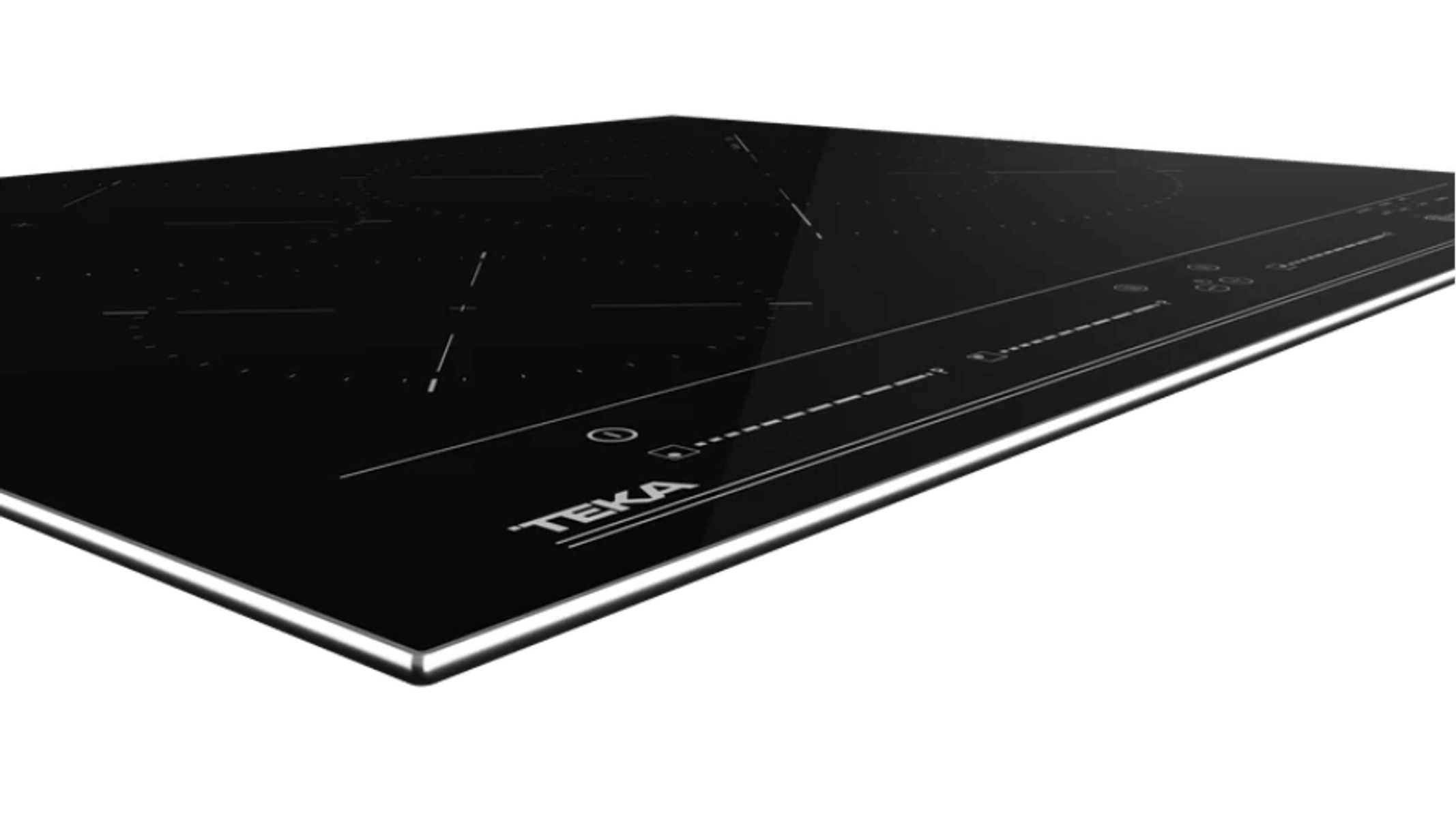 Czarna płyta indukcyjna Teka o eleganckim, nowoczesnym designie, pokazująca strefy gotowania.