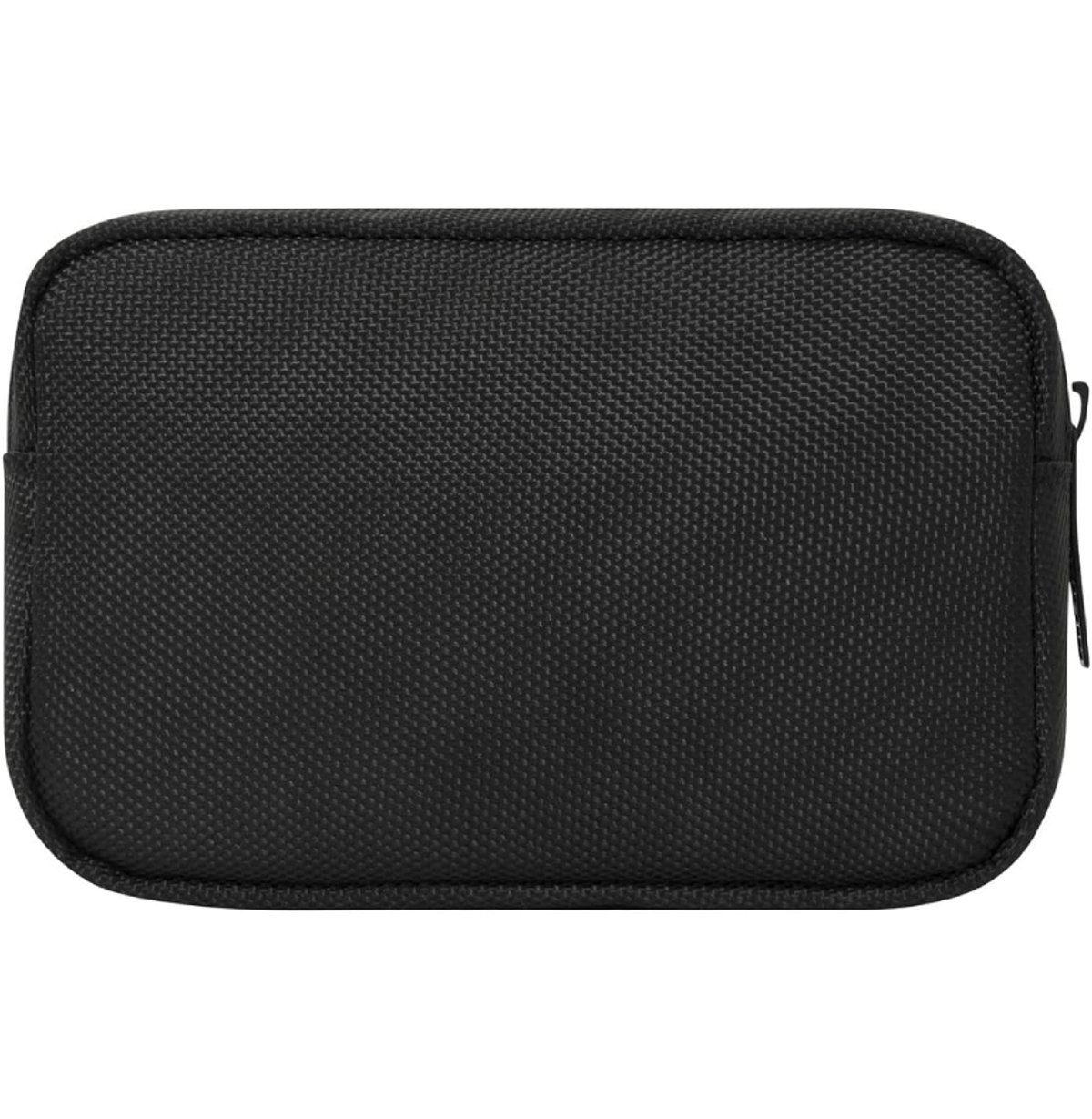 Estuche negro, rectangular y acolchado con cremallera, para varios objetos.