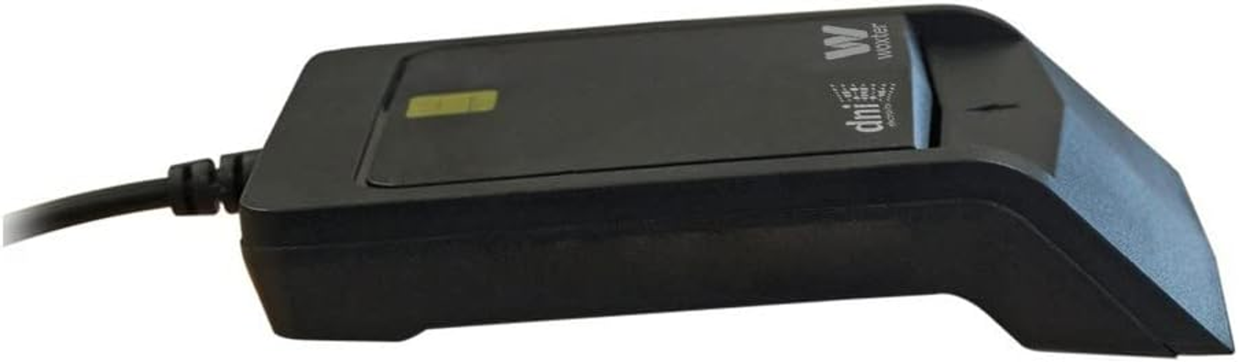 Dispositivo nero con cavo, etichettato "dni woxter", con luce verde.