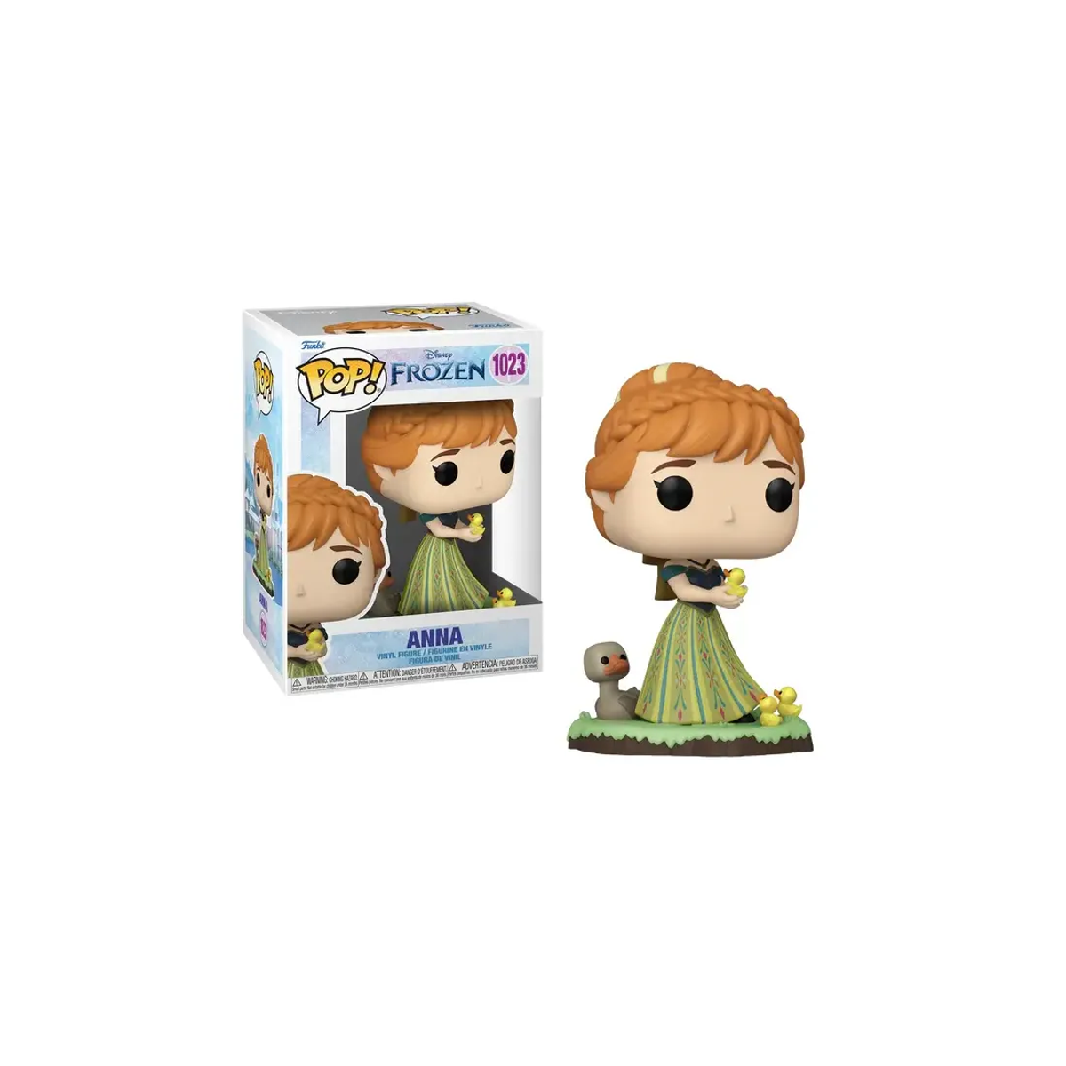 Figura Funko Pop de Anna de Frozen, con caja y fondo blanco.