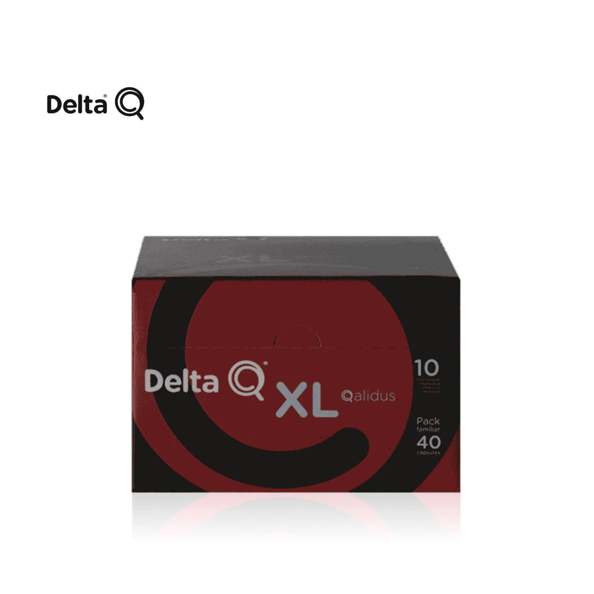 Una scatola rossa e nera con etichetta "Delta Q XL Qalidus".